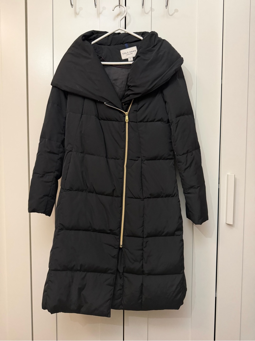 Cole Haan Black Long Puffer with Gold Zip